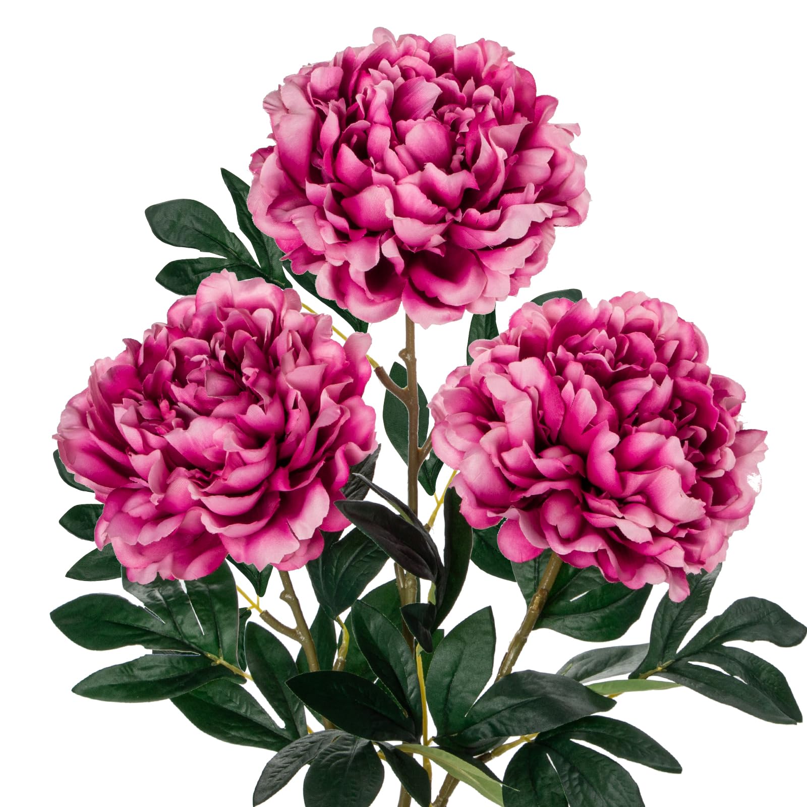 Hollyone 6.3'' Fushia Peony Artificial Flowers with 29.1'' Long Stem, 3PCS Large Fake Peonies Decorative Faux Flowers for Autumn Decorations, Home, Wedding, Party, Floral Arrangements