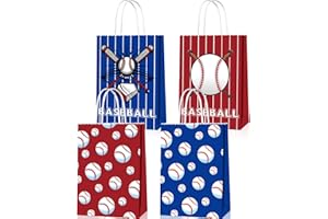 BQK 16 PCS Baseball Gift Bags - Baseball Theme Party Supplies with Handle - Treat & Favor Bags