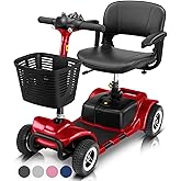 Vive 4 Wheel Mobility Scooter - Electric Powered Wheelchair Device - Compact Heavy Duty Mobile for Travel, Adults, Elderly - Long Range Power Extended Battery with Charger & Basket