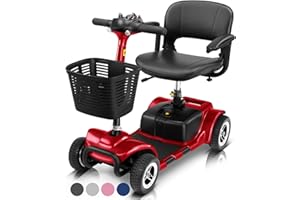 Vive 4 Wheel Mobility Scooter - Electric Powered Wheelchair Device - Compact Heavy Duty Mobile for Travel, Adults, Elderly - Long Range Power Extended Battery with Charger & Basket