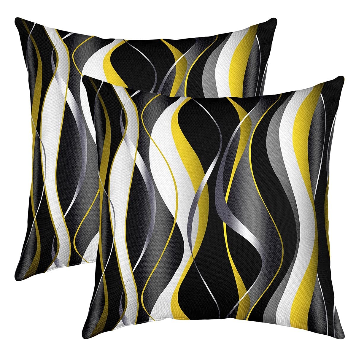 Loussiesd Geometric Throw Pillow Covers 18"x18" Set of 2 Soft White Yellow Black Grey Lines Cushion Covers for for Sofa Modern Abstract Art Decorative Pillowcases Outdoor Pillows Covers