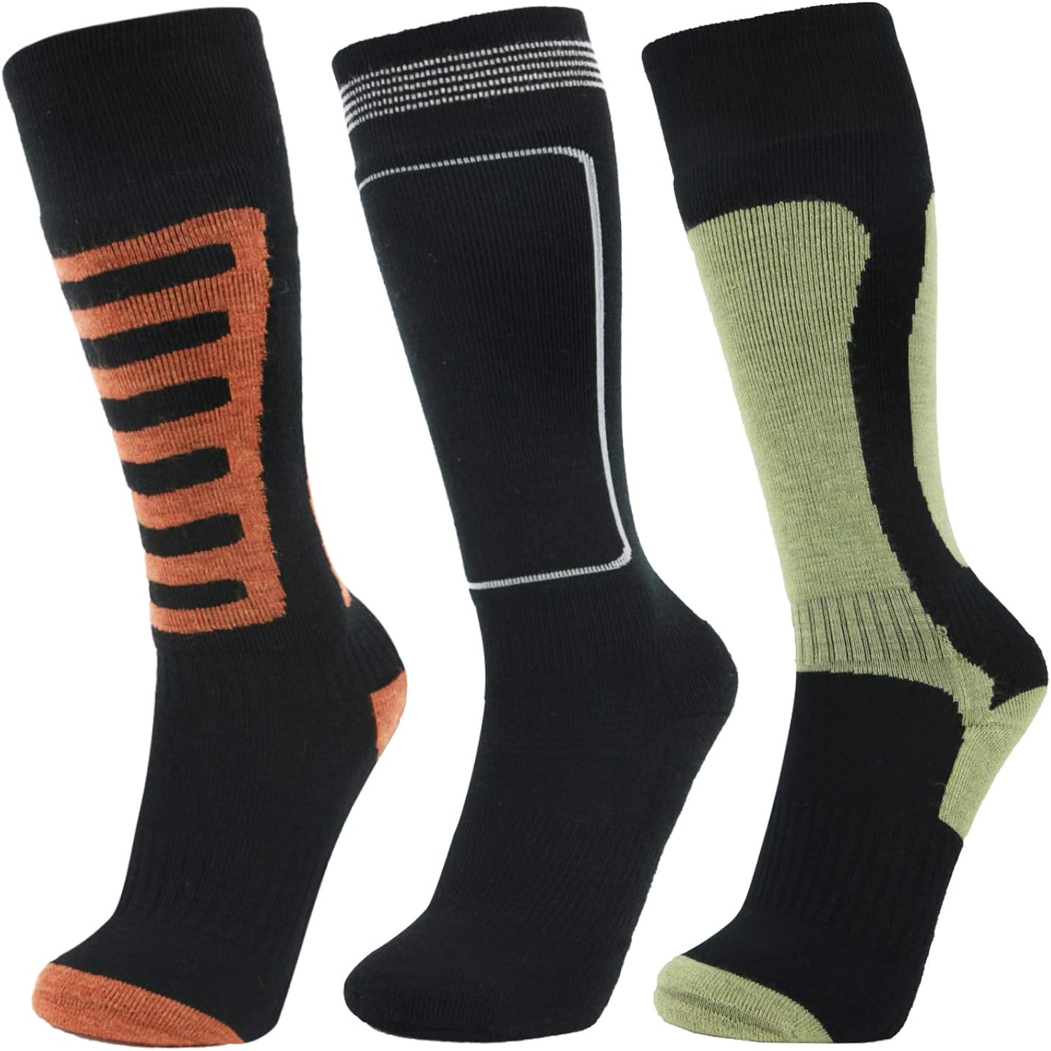 LIN 67% Merino Wool Ski Socks-Thermal Warm Knee High Cushioned Socks for Hiking Outdoor Snow Skiing Snowboard Sports : Clothing