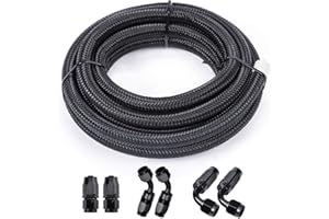 3/8 6AN 12FT Fuel Line Hose Kit, Nylon Stainless Steel Braided Fuel Line Oil/Gas/Fuel Hose End Fitting Hose with 6PCS Swivel 