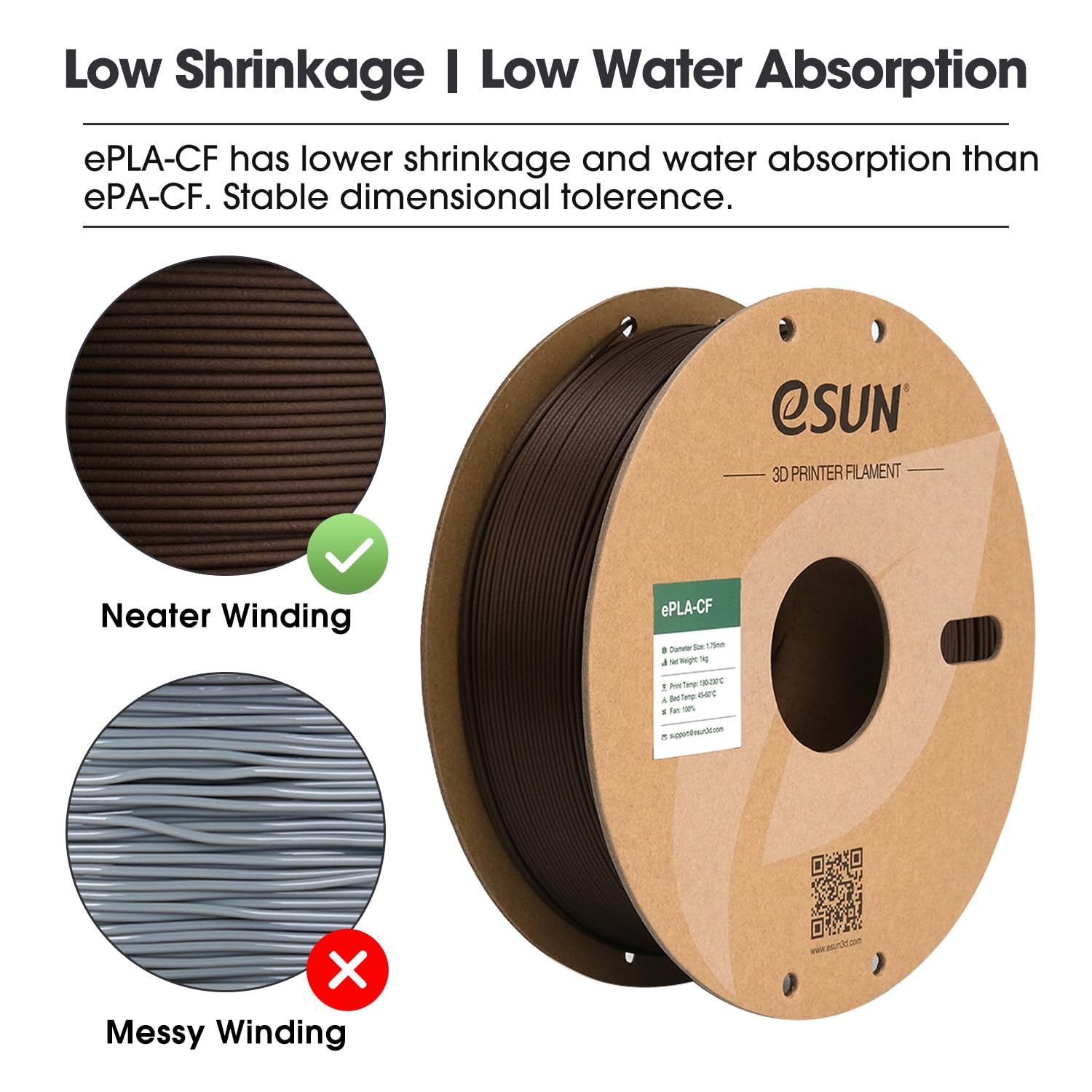 eSUN Kohlefaser Gefüllt PLA Filament 1.75mm, PLA-CF Carbon Fiber Filled PLA Filament Maßgenauigkeit +/- 0.03mm, 1KG Spule (2.2 LBS) 3D Druck Materialien für FDM 3D Drucker,Rot 3