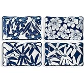 ONEMORE Appetizer Plates Set of 4, 7.5 in Small Serving Plates, Porcelain Rectangular Platters for Dessert Salad Sushi, Blue and White Dinner Plates Microwave Oven & Dishwasher Safe, Scratch Resistant