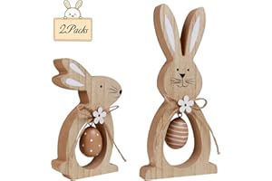 2Pcs Easter Decorations for The Home, Farmhouse Rustic Wooden Bunny with Egg Tiered Tray Happy Spring Decoration for Indoor H