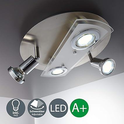 LED Deckenleuchte I Deckenlampe inkl. 4x 3W Leuchtmittel I GU10 I schwenkbar I 4 flammig rund I matt-nickel