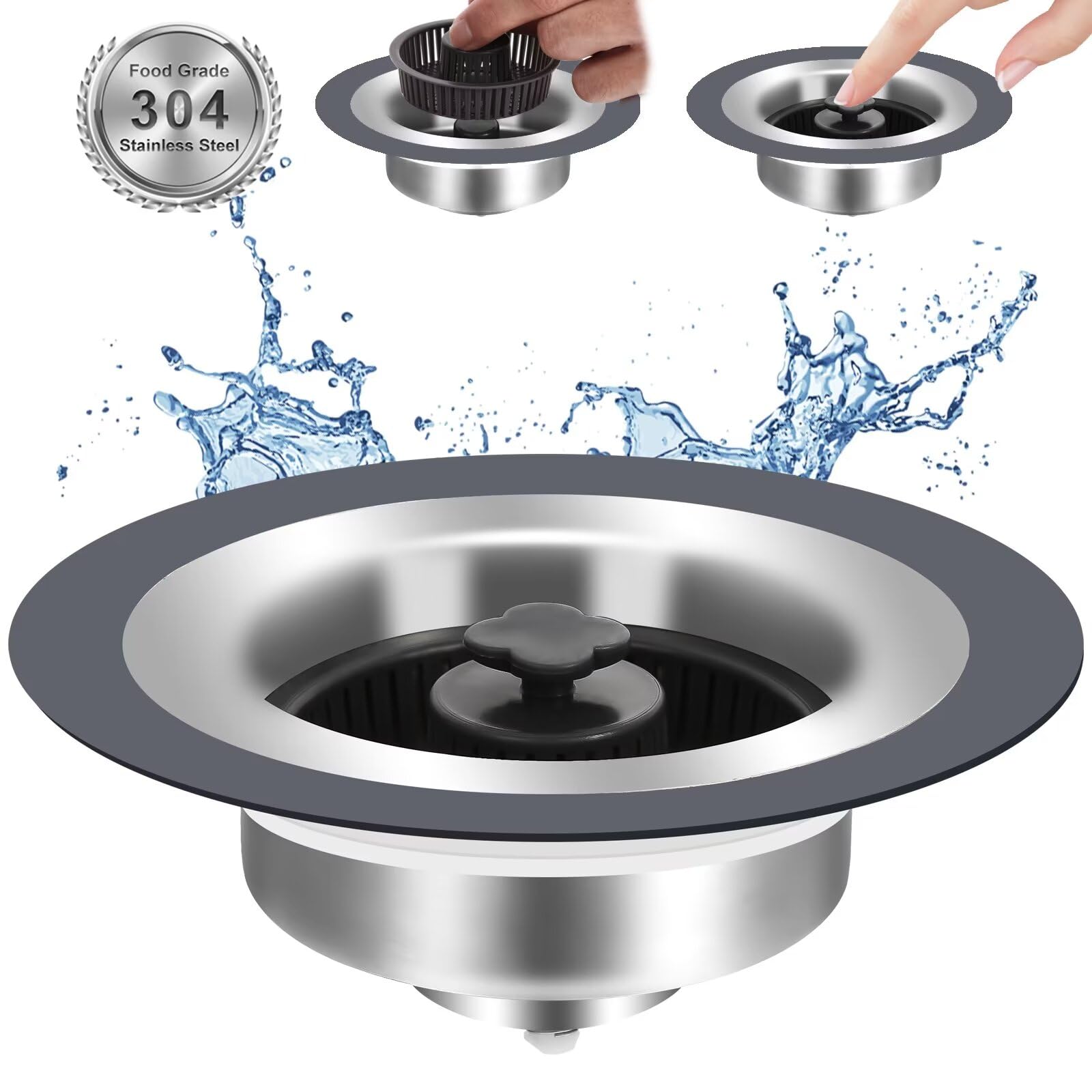 Photo 1 of Upgraded 3 in 1 Kitchen Sink Drain Strainer and Stopper, Stainless Steel Kitchen Sink Shroom, Anti-Clogging Basket Strainer with Foldable Handle, Food Catcher for Standard 3-1/2 Inch Drain (1)