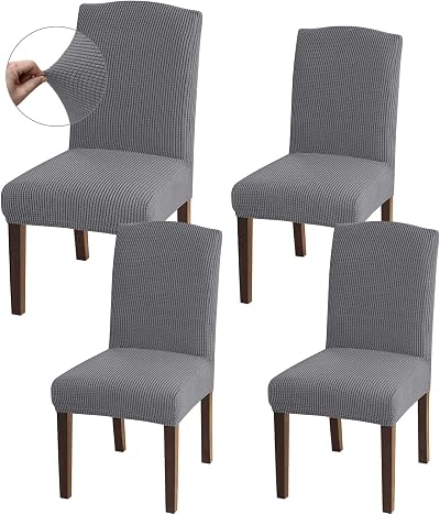 Granbest High Stretch Jacquard Parson Chair Covers Set of 4 Light Grey