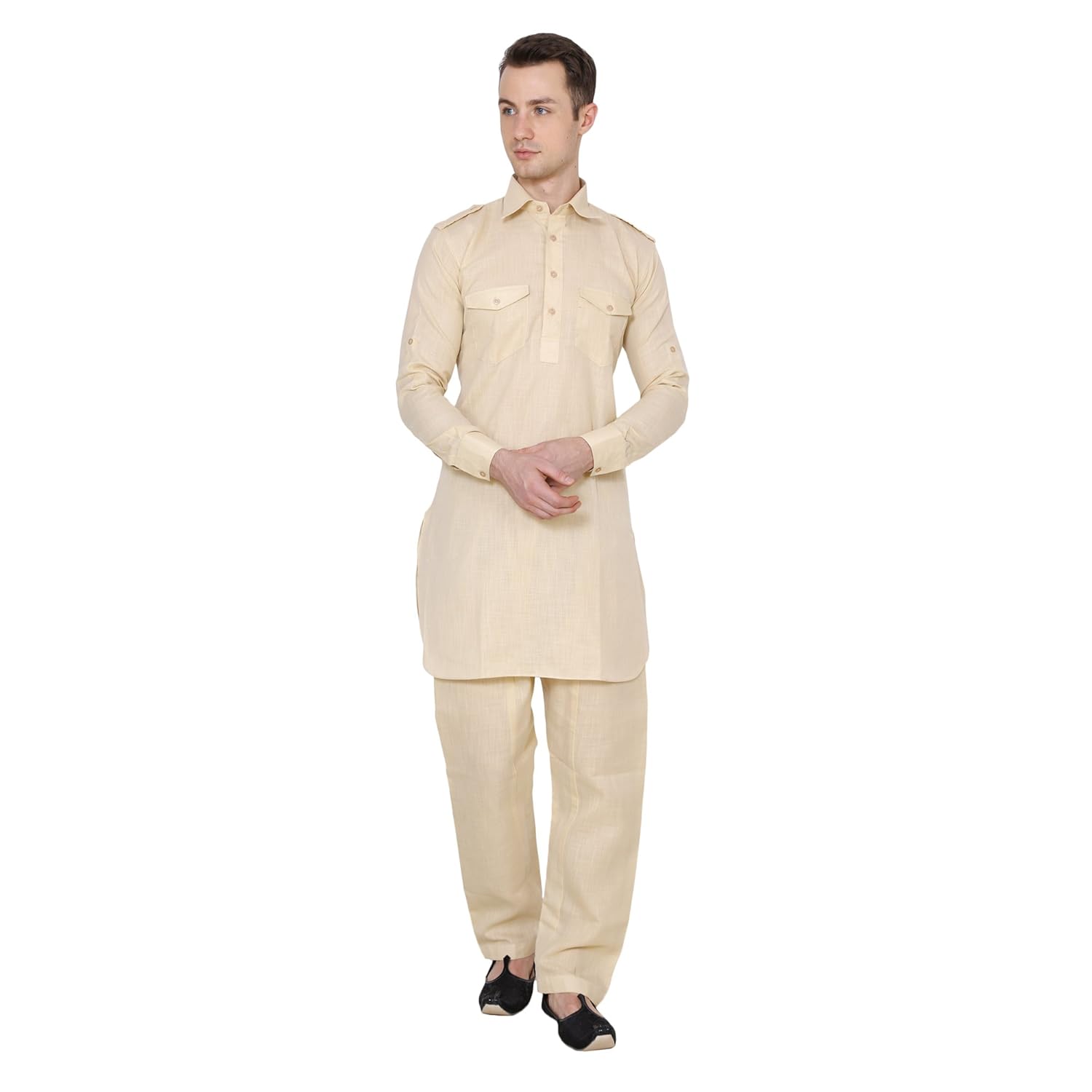 royal kurta men's cotton linen pathani kurta and salwar set