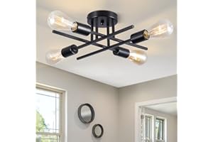 BrkNit Sputnik Chandeliers, Modern Semi Flush Mount Ceiling Light with E26 Base, Mid Century Industrial Kitchen Farmhouse Light Fixtures for Bedroom Living Room (Black, Ceiling 4 Lights)