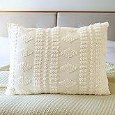 Tufted Pillow Shams King Ivory Set of 2 Boho Pillowcases Shabby Chic Decorative Textured Poms Cream Diamonds Moroccan Embroidery Farmhouse 20x36