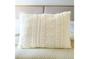 YINFUNG Tufted Pillow Shams King Ivory Set of 2 Boho Pillowcases Shabby Chic Decorative Textured Poms Cream Diamonds Moroccan Embroidery Farmhouse 20x36