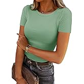 Chulianyouhuo Women's Crew Neck Ribbed Fitted T Shirt Short Sleeve Slim Casual Basic Summer Tops Tees