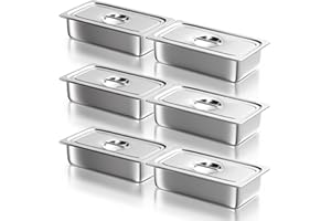 WantJoin Steam Table Hotel Pans with Lid 1/3 Third Size 4 Inch Deep 6 Pack, Stainless Steel Metal Tray Sets Food Storage Container, Commercial Restaurant Buffet Chafing Dishes Warmer Catering Supplies