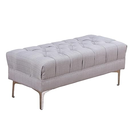 HOMCOM Polsterbank Sitzbank Truhenbank Lounge Retro, Leinen+Metall, Grau, L108xB44xH44cm