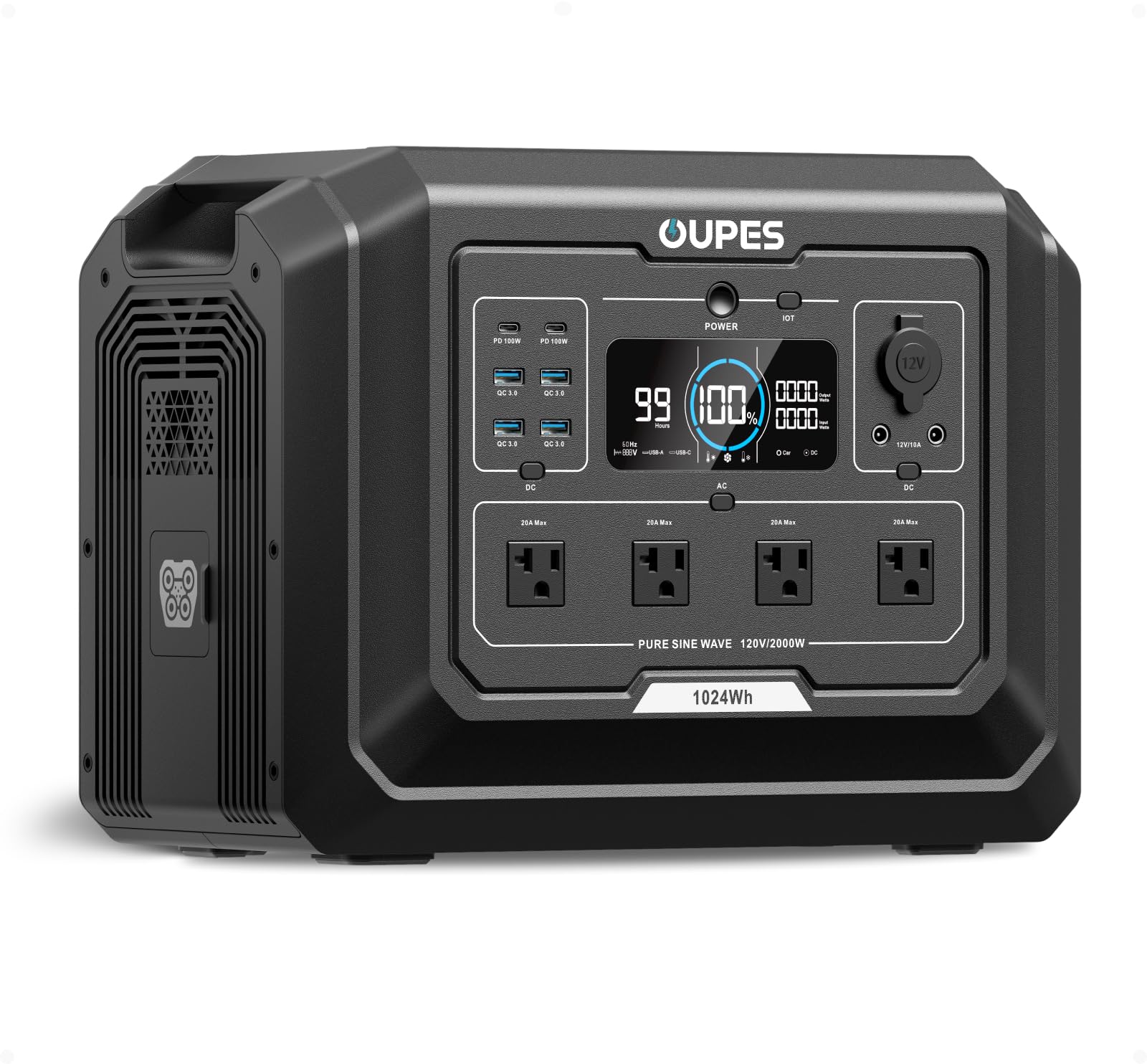 OUPES Mega 1 Portable Power Station, 1024Wh LiFePO4 Battery w/ 4 2000W AC Outlets, Expandable to 5kWh, UPS, Solar Generator for Home Backup Power, Camping & Road Trips (Solar Panel Optional)
