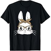 Women Easter Day Cute Bunny with Leopard Glasses T-Shirt
