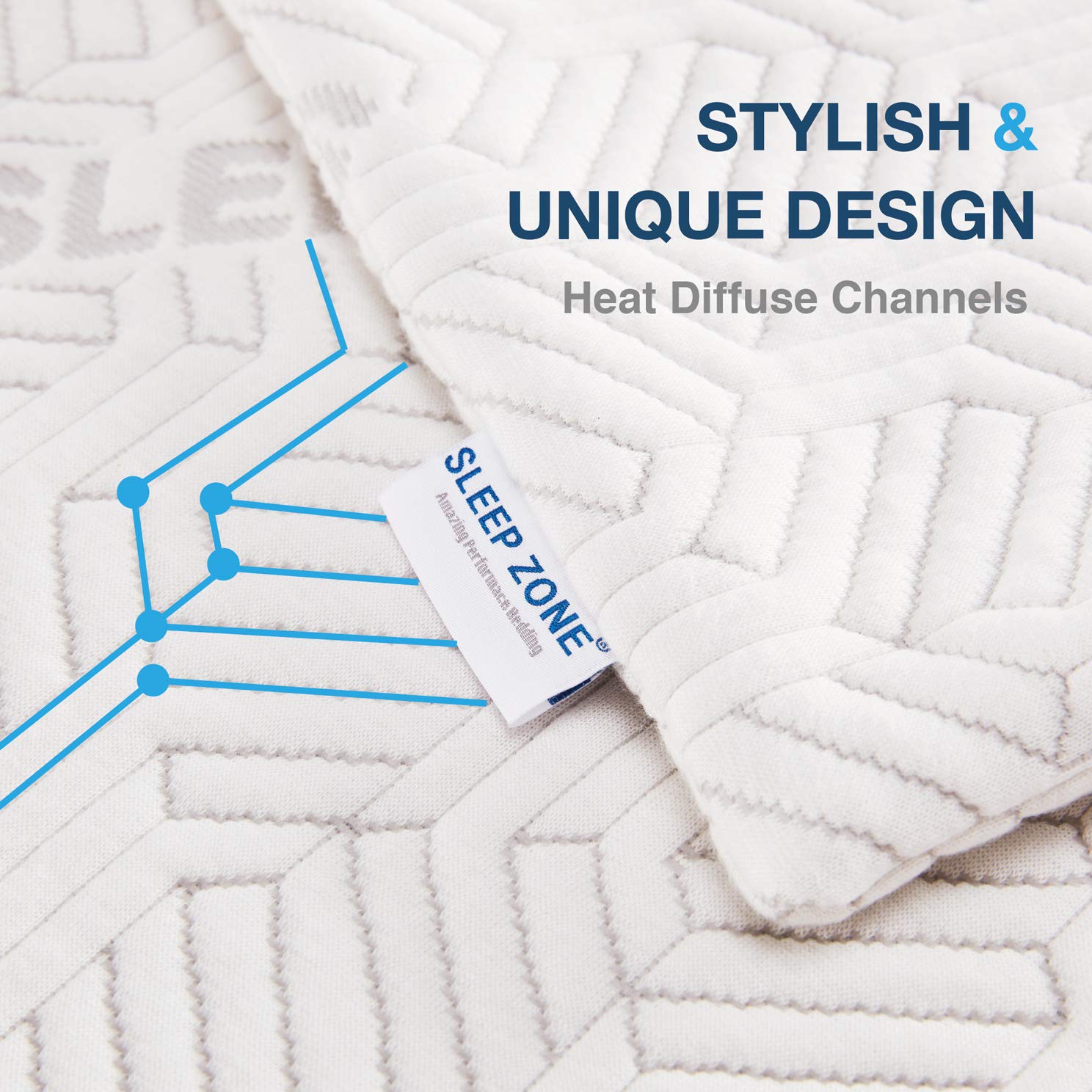 SLEEP ZONE Premium Bed Pillow Temperature Regulation Shredded Memory Foam Hypoallergenic Adjustable Loft Bamboo Cover with YKK Zipper, Queen