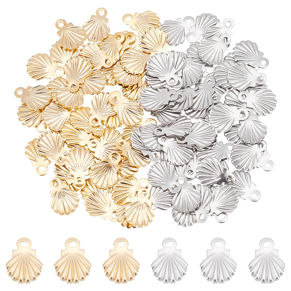 UNICRAFTALE 100Pcs 2 Colors Ocean Seashell Charms 304 Stainless Steel Shell Charm Metal Sea Animals Pendants Hole 1mm for Jewelry Making