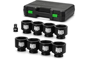 TecoTek 3/4" Drive 6-Point Impact Socket Set, 9-Piece Jumbo Assortment, Cr-Mo, SAE, 2-1/16 Inch to 2-1/2 Inch, 1/2" F to 3/4"
