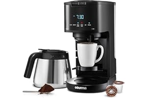 Gourmia 2-in-1 Single Serve and 12 Cup Coffee Maker - Drip Brew, K-Cup Compatible, Programmable, Pause and Serve, Removable F
