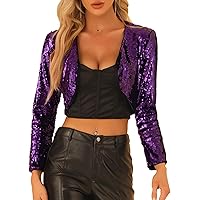 Allegra K Dames Halloween Pailletten Jas Bolero Glitter Party Lange mouwen Shrug Cardigan met open voorkant, groen, XS