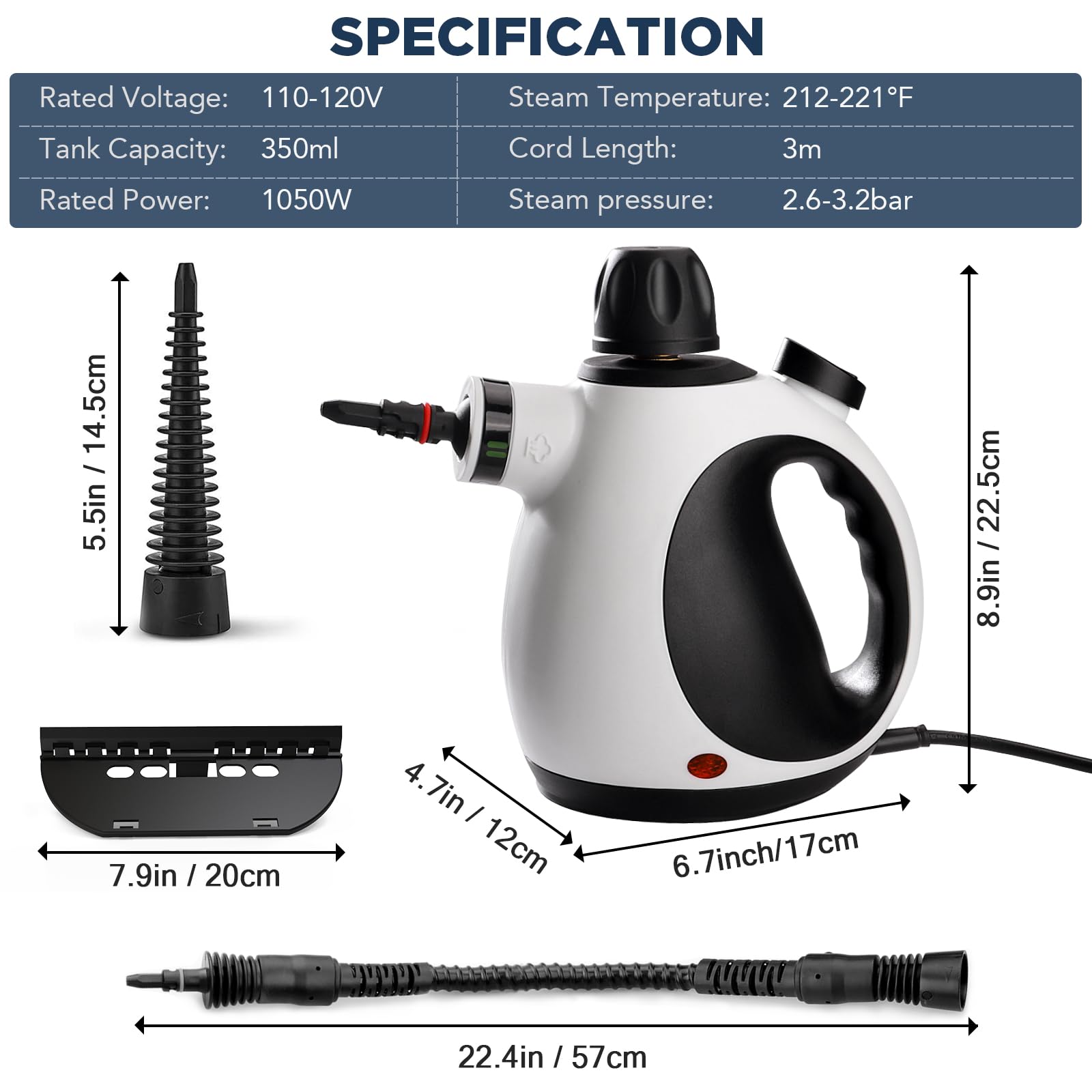 Handheld Steam Cleaner, Steam Cleaner for Home with 10 Accessory Kit, Multipurpose Portable Upholstery Steamer Cleaning with Safety Lock to Remove Grime, Grease, and More