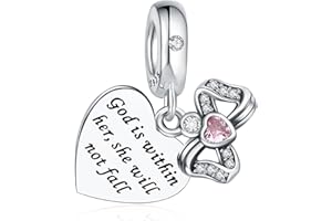 CLYQCL 925 Sterling Silver Charms Fit Pandora Charms Bracelet God Has You In His Arms I Have You In My Heart Fit Wife Daughter Mother's Day Christmas Birthday Gift