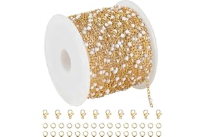 KYUNHOO 16.4 Feet/5M Stainless Steel Beaded Chain for Jewelry Making - Gold Plated Bulk Thin Cable Link With Findings for DIY Craft