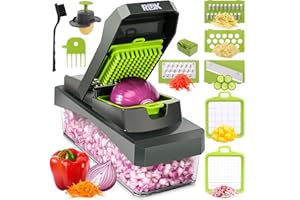RüK Vegetable Chopper, Cheese Slicer, Food Chopper, Veggie Chopper, Onion Chopper, Salad Chopper, Mandoline Slicer & Cheese Grater, Vegetable Chopper with Container, (10 in 1 - Gray)