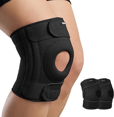 AVIDDA Knee Support 2 Pack Open Patella 3 Straps Compression Sleeve Black