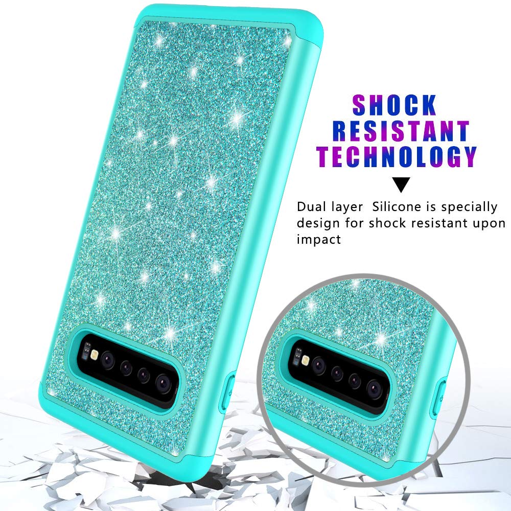 Miituuele Galaxy S10 Plus Case, Glitter Case Sparkle Bling, Shining Heavy Duty Protection Dual Layer Hybrid Protective Armor Hard Cover Girls Women Cute Case for Samsung Galaxy S10 Plus (Green)