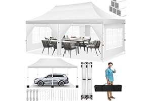 NLDD Pop Up Canopy Tent 10x20 - with 6 Removable Sidewalls, 210D PU Silver Coated Tarp, Roller Bag and 6 Sandbags, Sun Shelter Instant Up Gazebo for Outdoor Events/Backyard/Garden/Camping/Commerce (White)