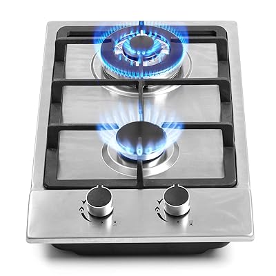 12" Gas Cooktop, 2 Burner Drop-in Propane/Natural Cooker