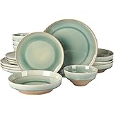 Gibson Elite Hailstone 16 Piece Stoneware Reactive Glaze (Service for 4) Ceramic Plates and Bowls Dinnerware Set - Tropical Green