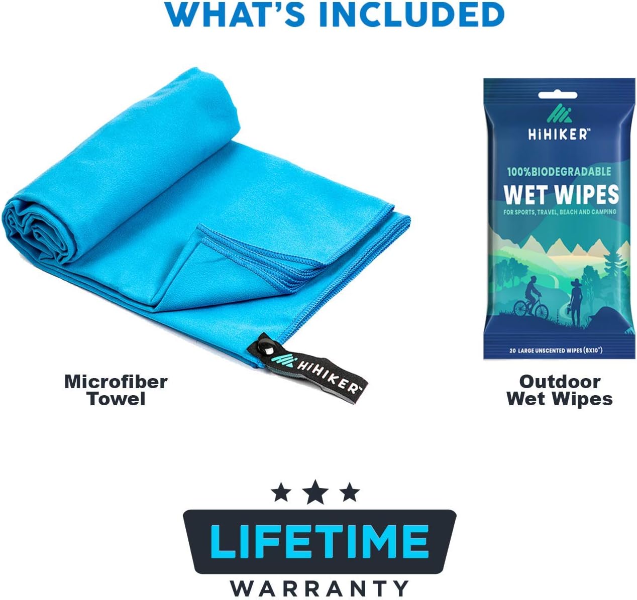 HiHiker Microfiber Camping Towel + Biodegradable Outdoor Wipes - Compact Towel Quick Dry & Lightweight for Gym, Travel, Swimming, Beach and Backpacking : Sports & Outdoors