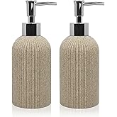 Hand Soap Dispenser for Bathroom and Kitchen Countertop, 10 oz Resin Soap and Lotion Dispensers Set with Plastic Rust Proof Pump, Boho Refillable Liquid Dish Soap Dispensers Bottle,Beige