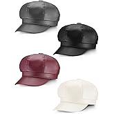 Fourluoo 4 Pcs Women's Newsboy Cap PU Lether Newsboy Beret Hat Adjustable Fashion Gatsby Cap Girls Cabbie Visor Beret Hat