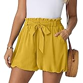 FREEOAK Womens Summer Shorts Flowy Bubble Short Baggy Mini Skorts Lounge Vacation Outfits with Pockets Tie Knot S-2XL