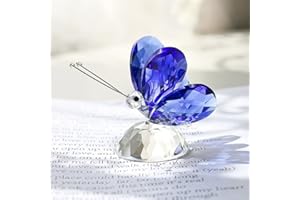 H&D HYALINE & DORA H&D Blue Crystal Flying Butterfly with Crystal Base Figurine Collection Cut Glass Ornament Statue Animal Collectible Paperweight