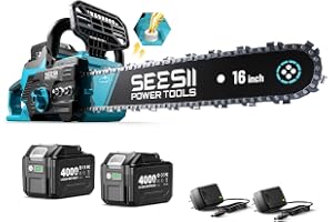 SEESII 40V 16-Inch Cordless Electric Chainsaw,2000W Brushless Chain Saw | 2×40v 4000mAh Batteries & Chargers, Auto Oiler, Battery Powered Chain Saw for Tree Trimming, Wood Cutting, Yard Work