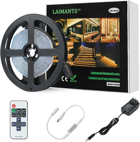 Laimante Kit de tiras de luces LED de 5 m, 12 V, 3000 K blanco cálido