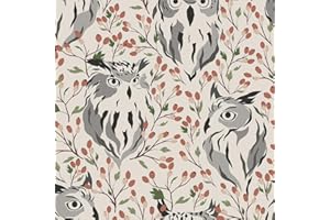 MuralPeel Boho Beige Grey Owl Bird Animal Red Berry Peel and Stick Wallpaper Self Adhesive Removable Easy Peel Off Stick on W