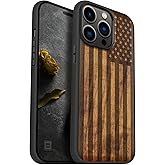 Carveit Magnetic Wood Case for iPhone 14 Pro Max [Natural Wood & Black Soft TPU] Unique & Classy Wooden Shockproof Protective Cover Compatible with magsafe (American Flag -Walnut)
