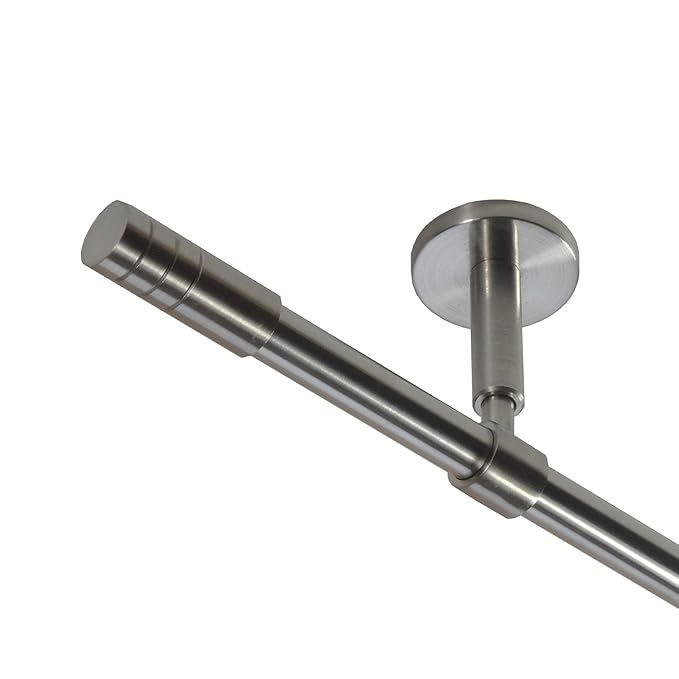 Gardinenstange Set Edelstahl Look Metall Ø 16mm zur Deckenträger 1-läufig Modern Zylinder, Länge wählbar D11 E28, Länge:400 c