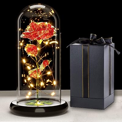 Touloube Galaxy Rose for Her Light Up Rose in Glass Dome Gift