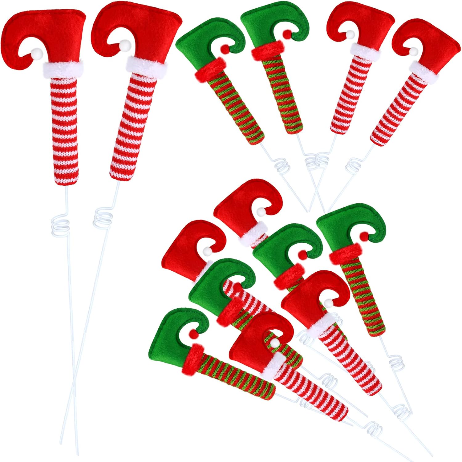 Tree Toppers - 6 Pairs 18 Inch Christmas Elf Legs Tree Ornaments Elf Legs Picks Elf Stuffed Legs Topper Decorations with Fixed Wire Tree Legs Decor Elf Feet Ornaments for Xmas Holiday (Red, Green)