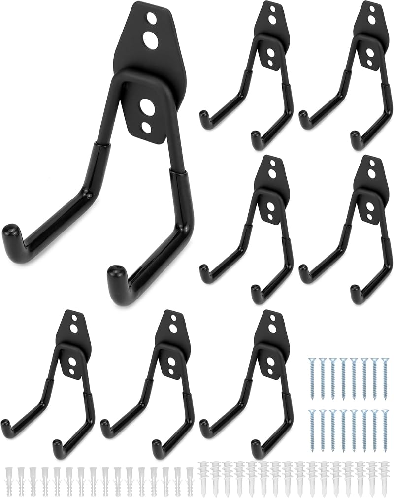 QWORK 8 PCS Heavy Duty Double Garage Wall Hooks Ladder Tool Bike Hanger 35kg