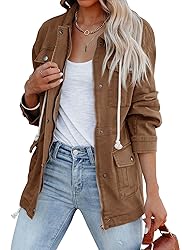 Ebifin Women's Military Anorak Jacket Zip Up Snap